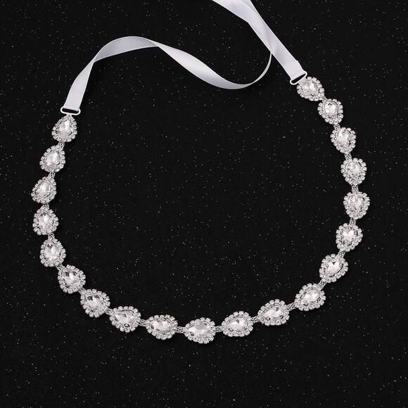 8953 Rhinestone Crystal Wedding Sash Handmade Bridal Belt Headband main image 5